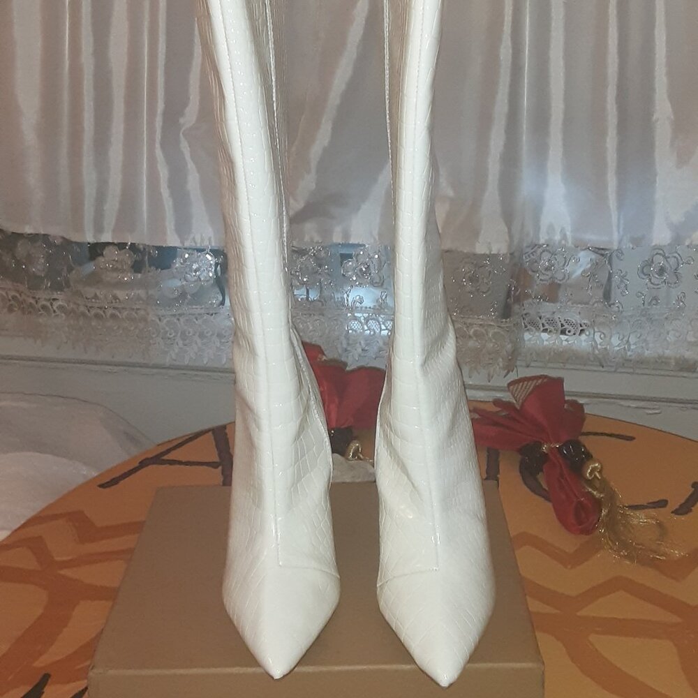 INC Knee Length Boots (White Croc Patent Leather)